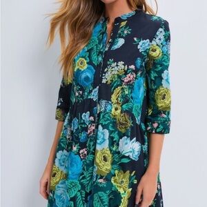 NWT Tuckernuck Black Verdant Floral Royal Shirt Dress